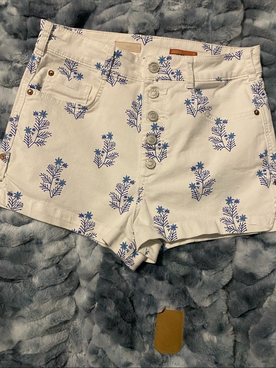Pilcro Pants - Pilcro White Denim Shorts with Blue Floral Print